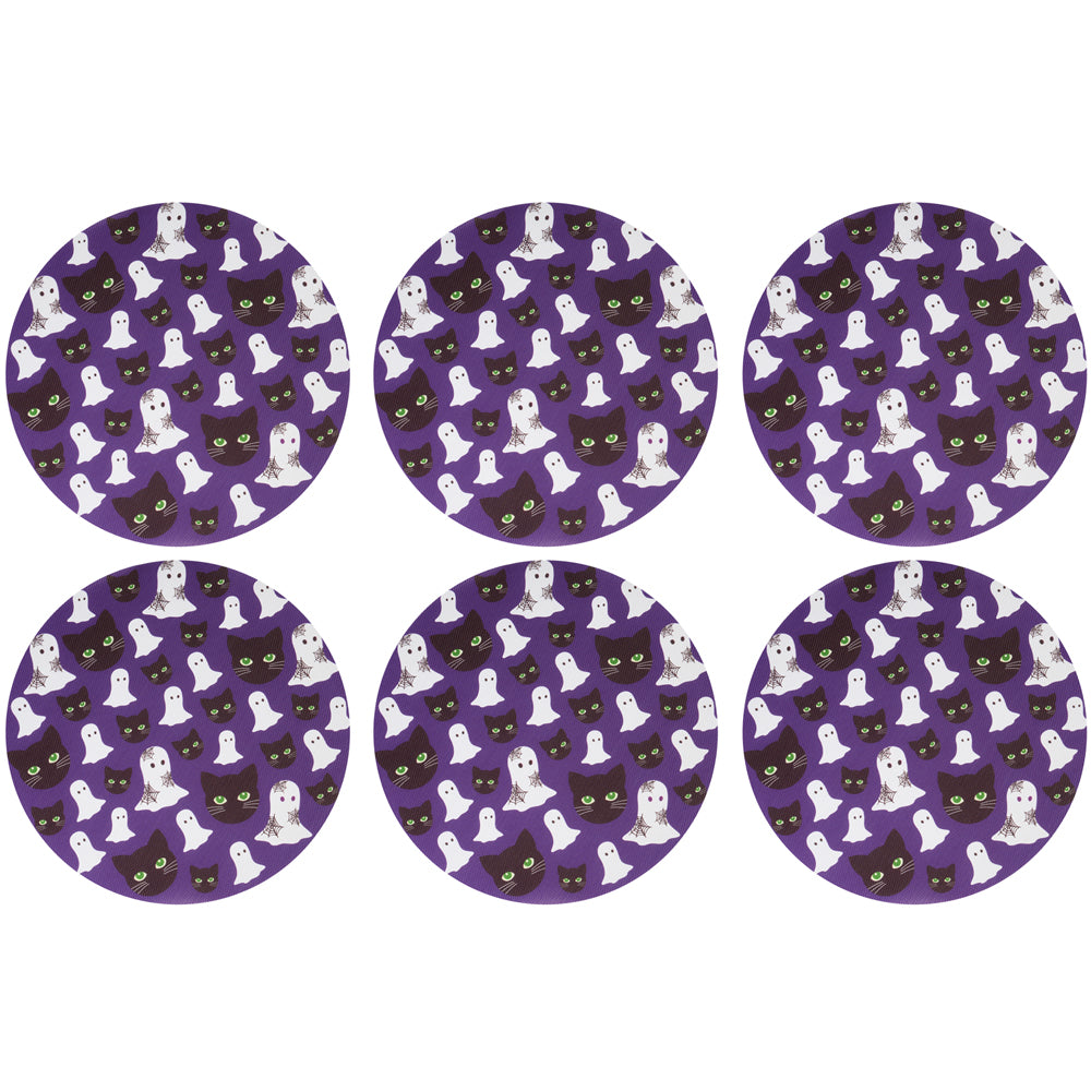 Round Washable Placemats, Set of 6-Ghost & Cat