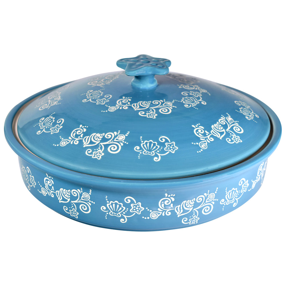 Covered Baker with Domed Lid & Figural Knob-Floral Lace Summer