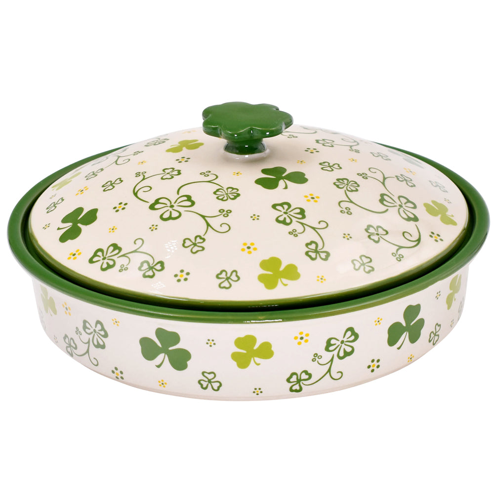Pie Plate with Domed Lid-Shamrock