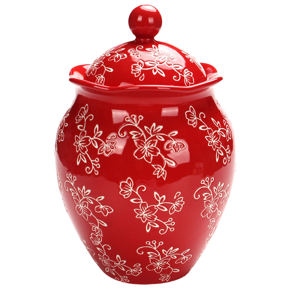 2.5qt Cookie Jar-Floral Lace Red