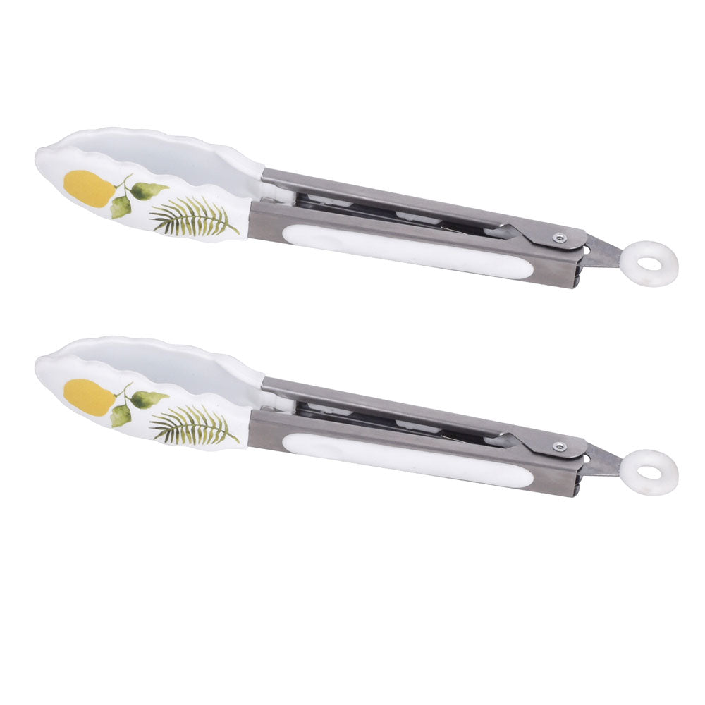 7" Silicone Cooking Tongs, Set of 2-Lemons & Palm
