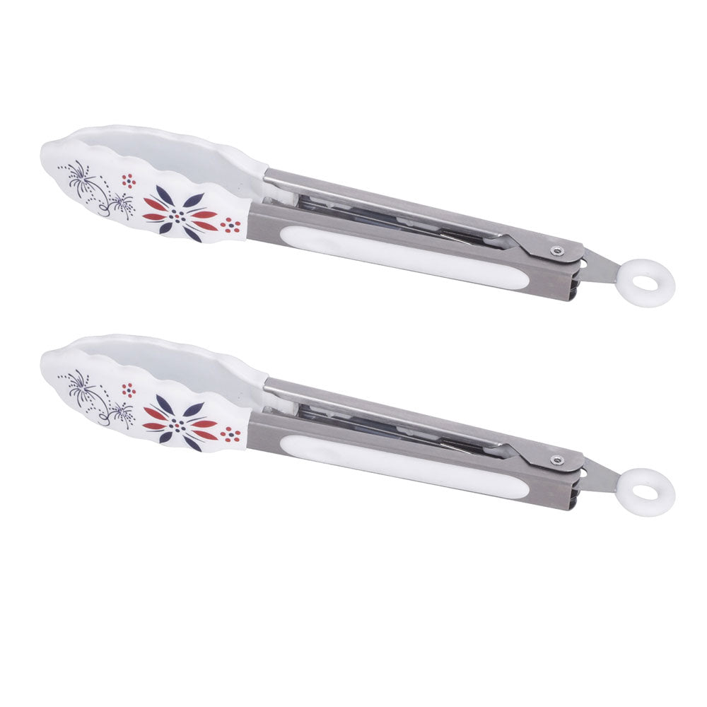 7" Silicone Cooking Tongs, Set of 2-Patriotic