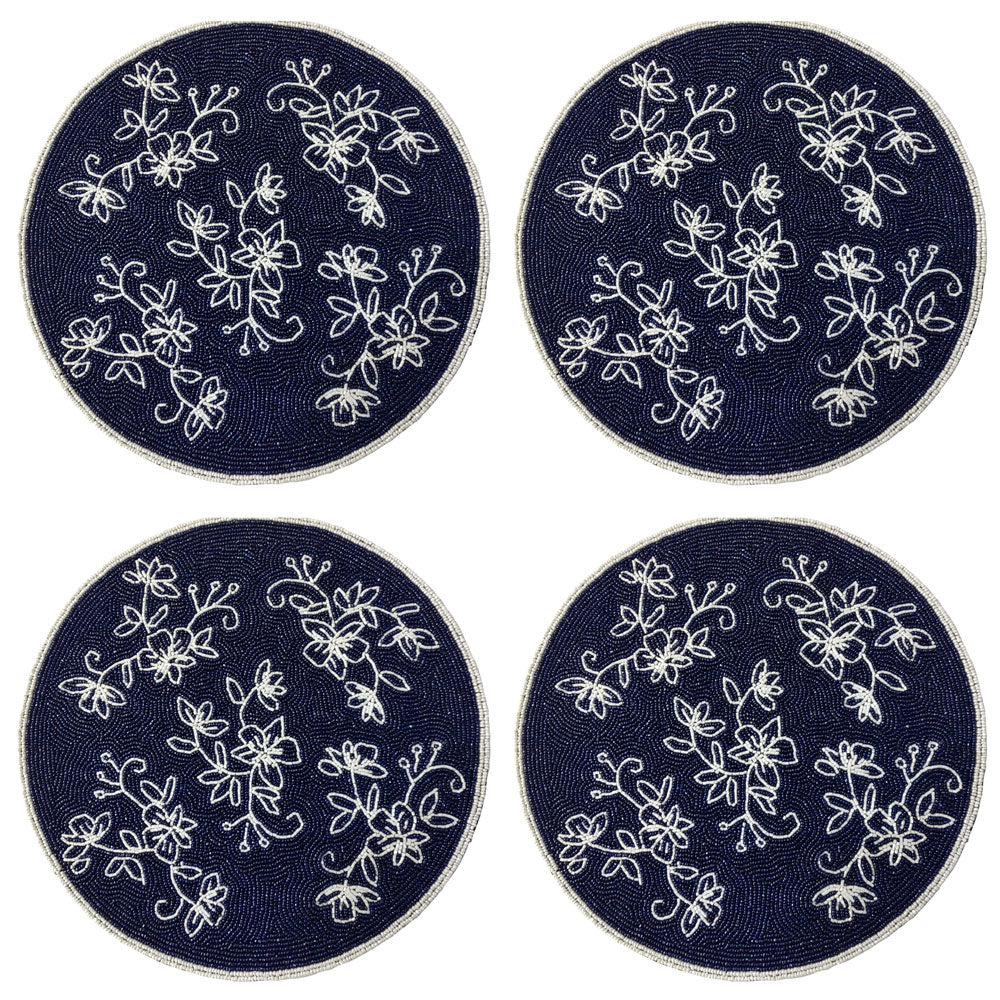 Beaded Placemats, Set of 4-Floral Lace Blue