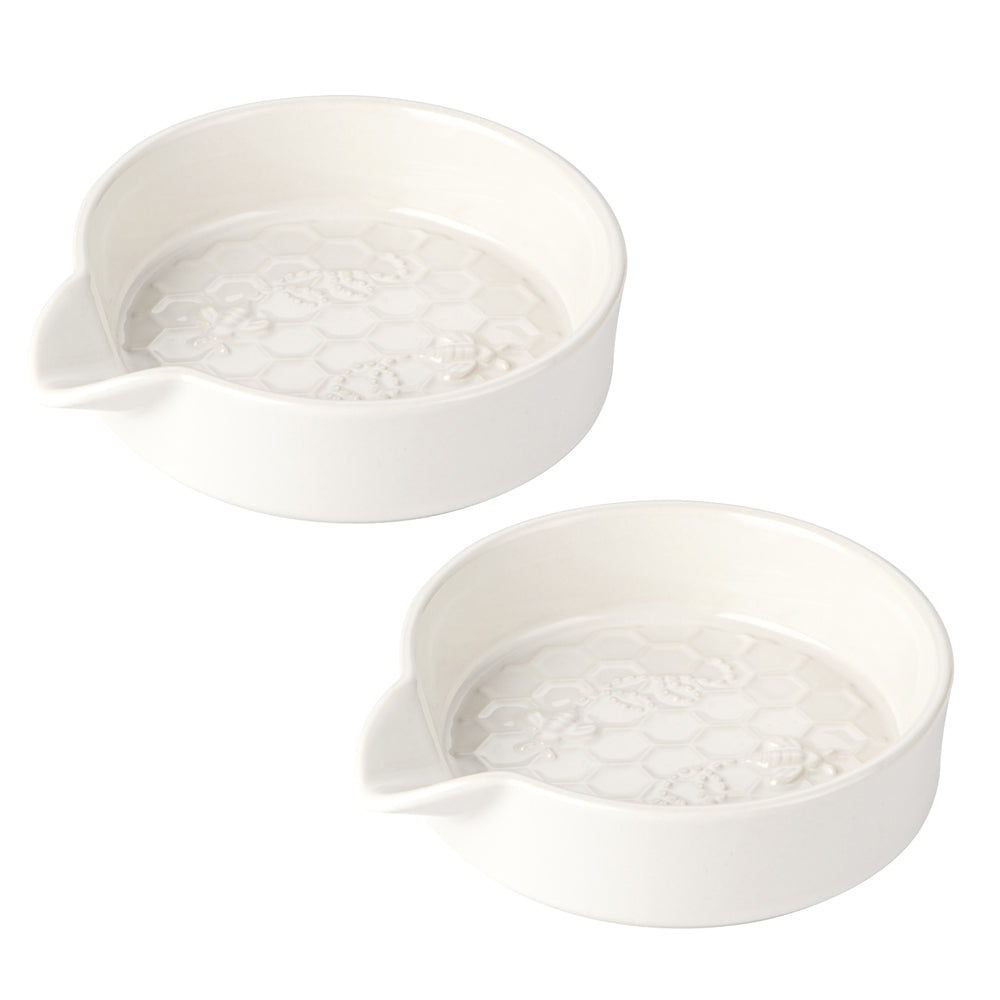 Pair of Deep Dish Spoon Rests-Bee-lieve White