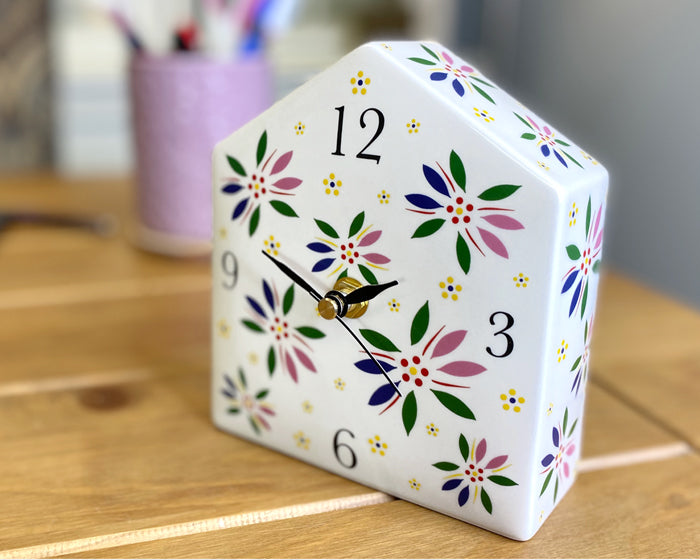 Temp-tations Desk Clock in Old World Confetti pattern