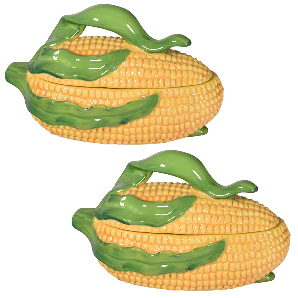 8 oz Covered Figural Corn Ramekins, Set of 2