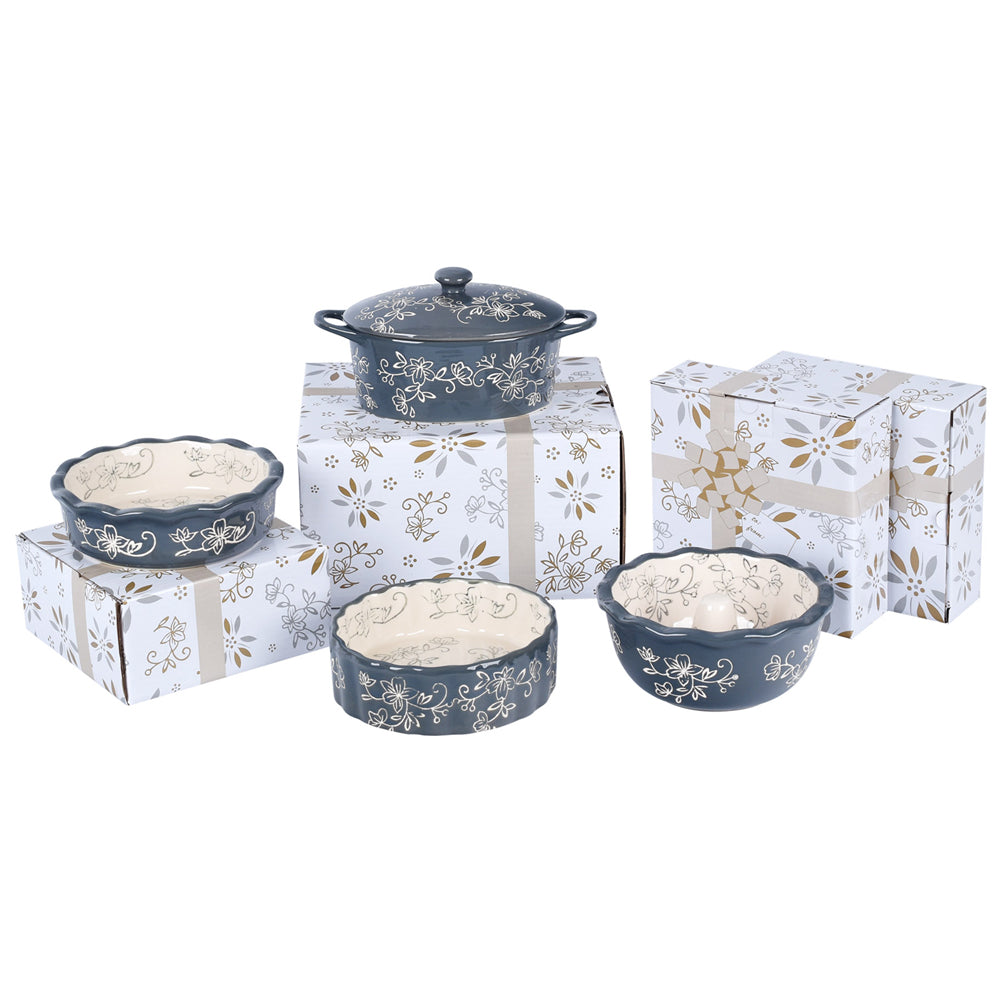 Mini Bakers with Gift Boxes, Set of 4-Floral Lace Grey