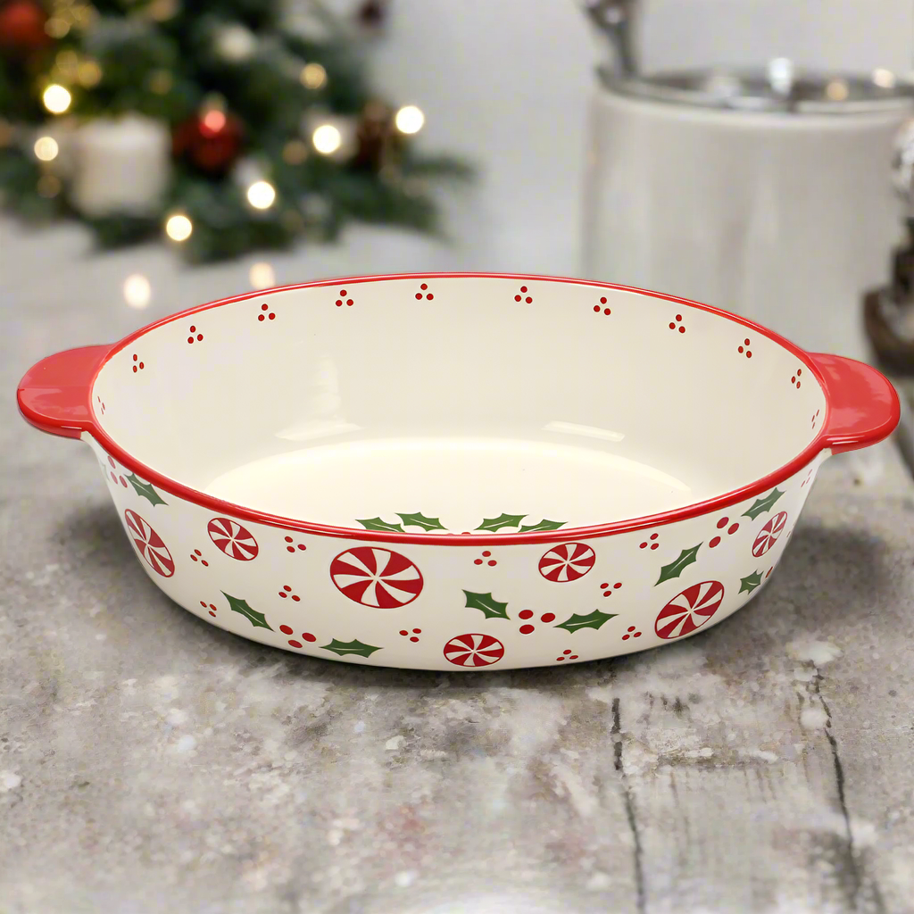 Temp-tations Holly Peppermint Oval Baking Dish