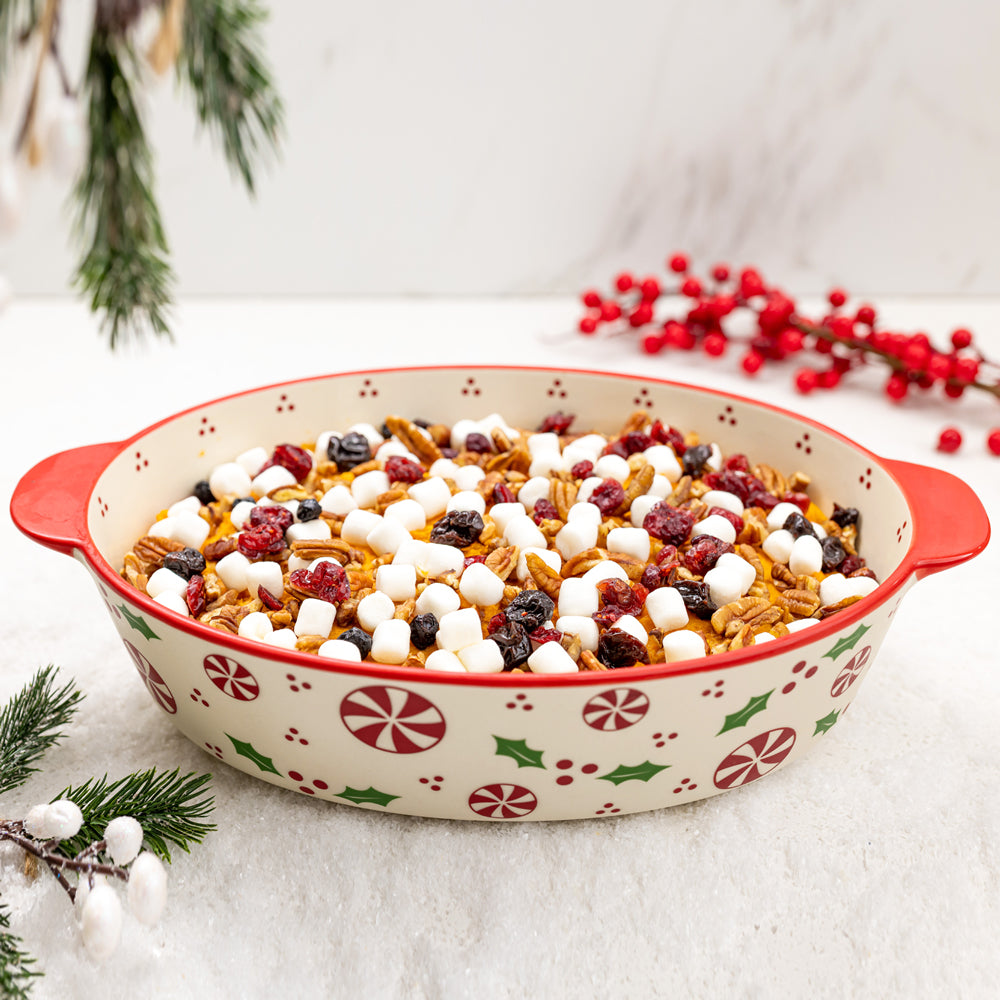 3-quart Oval Baking Dish-Holly Peppermint