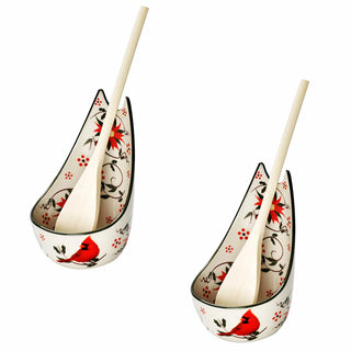 Standing Spoon Rests, Set of 2-Cardinal Poinsettia
