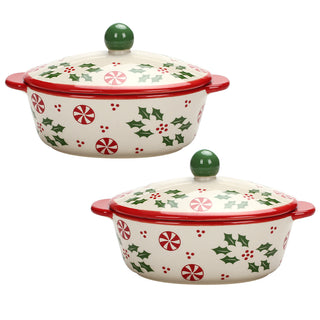 9 oz Baking Dishes with Lids, Set of 2-Holly Peppermint