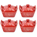 Set of 4 Ramekins with Dome Lids-Floral Lace Red