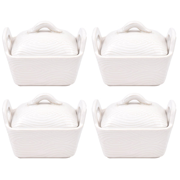Set of 4 Ramekins with Dome Lids-Woodland White