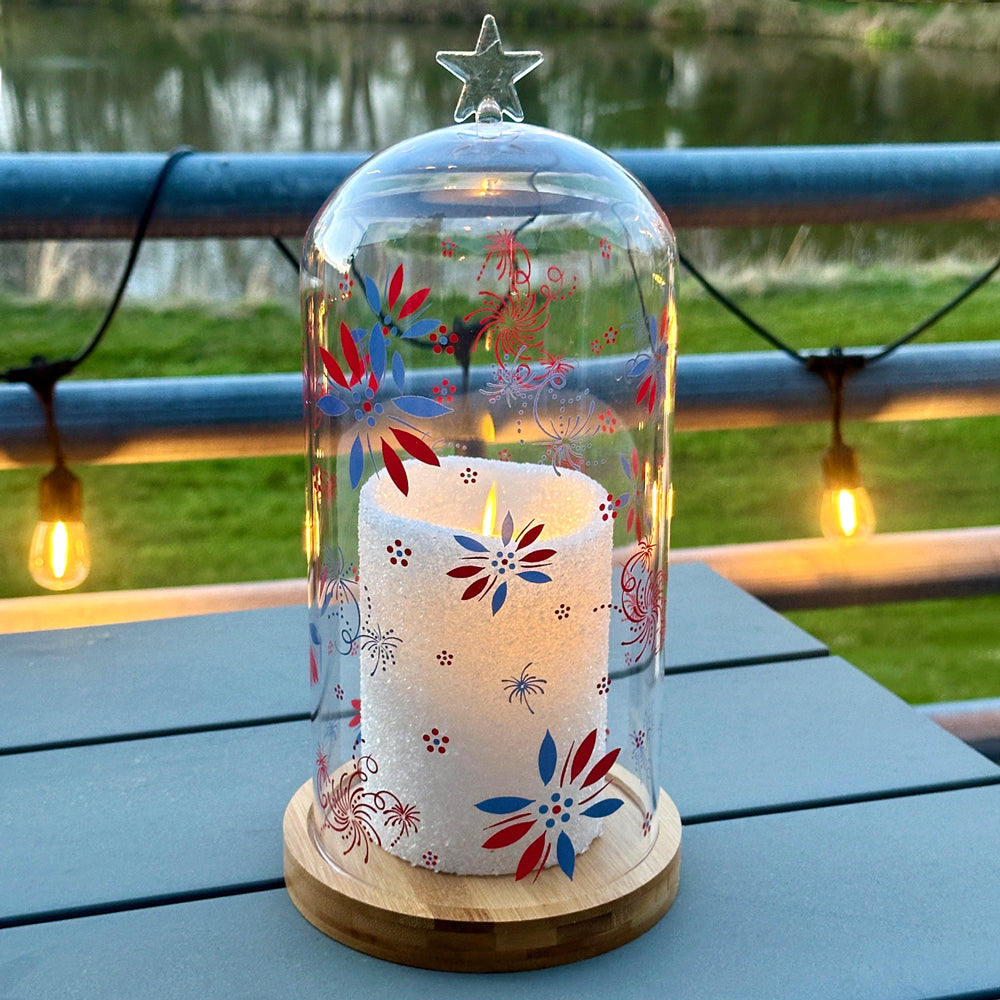 Glass Cloche with Wooden Base-Patriotic