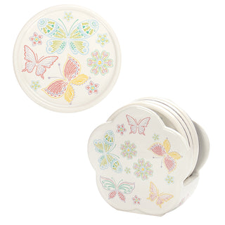 Set of 4 Coasters with Storage Base-Butterfly