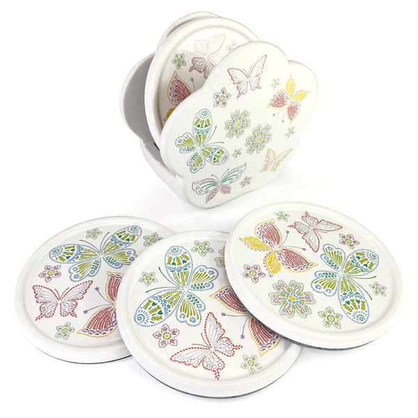 Set of 4 Coasters with Storage Base-Butterfly