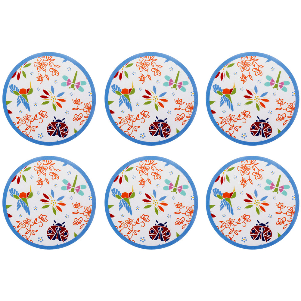 Round Washable Placemats, Set of 6-Garden