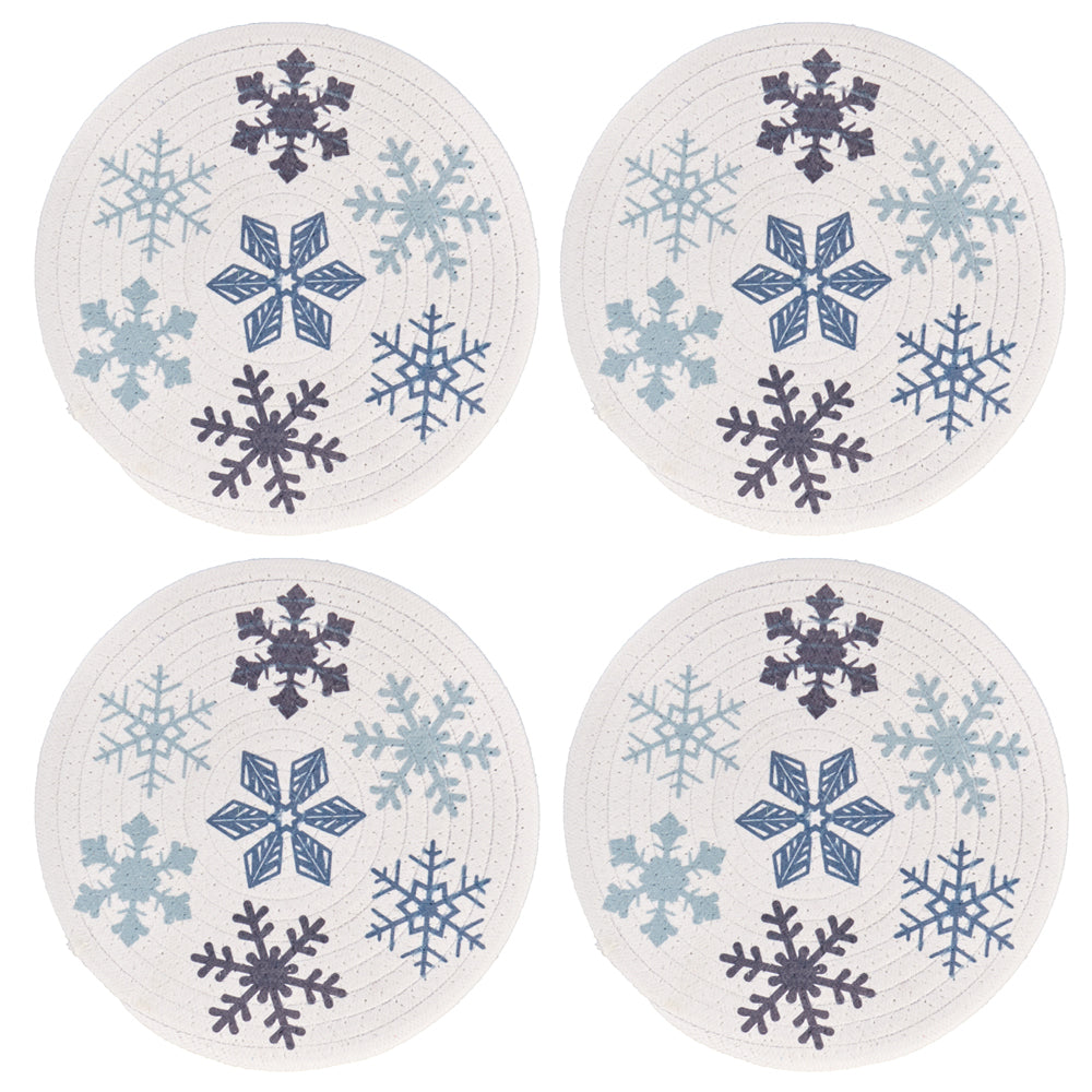 Seasonal Hot Pads Trivets, Set of 4-Grey Snowflake