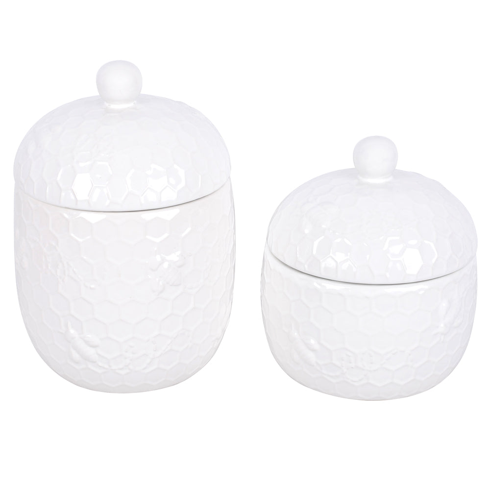 Countertop Storage Canisters, Set of 2-Bee-lieve White