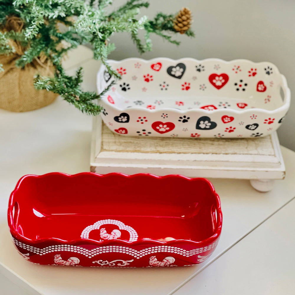 10" Bread Basket / Baker-Pawfetti and Doodle Doo Red