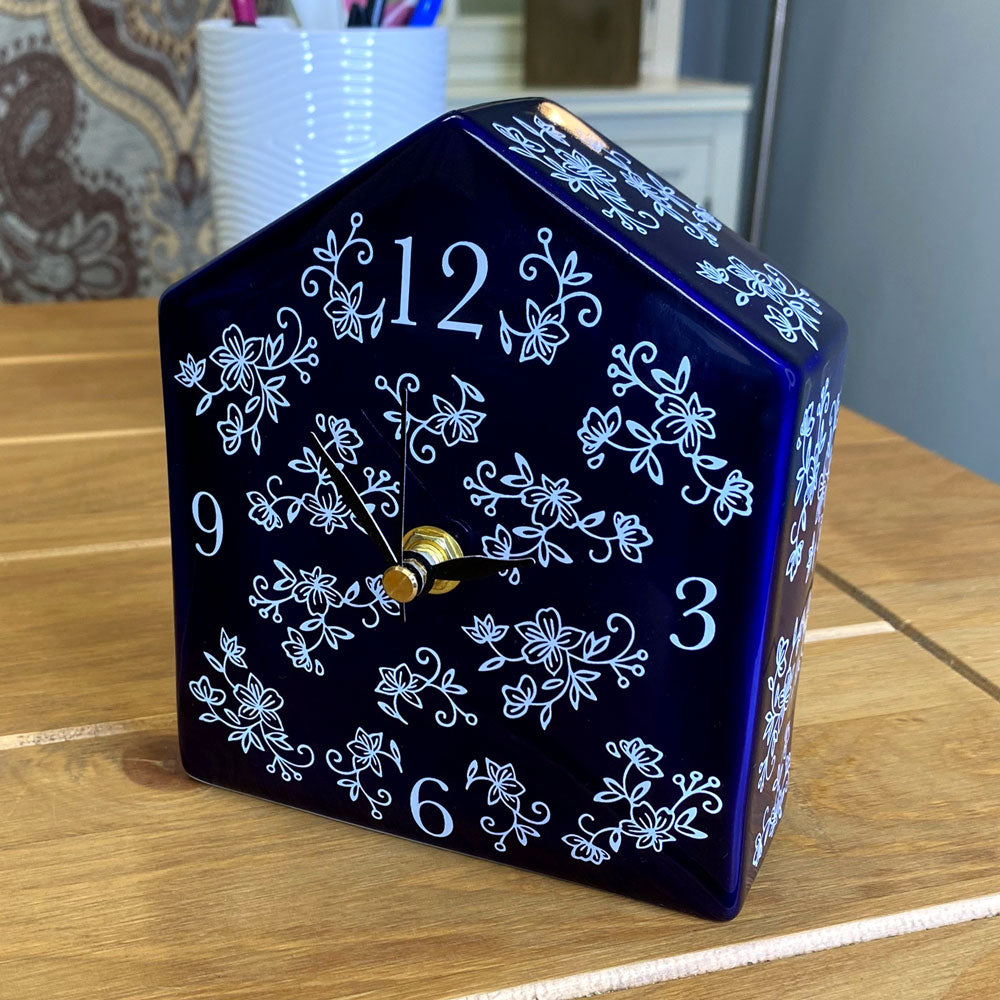 Desktop Clock-Floral Lace Blue
