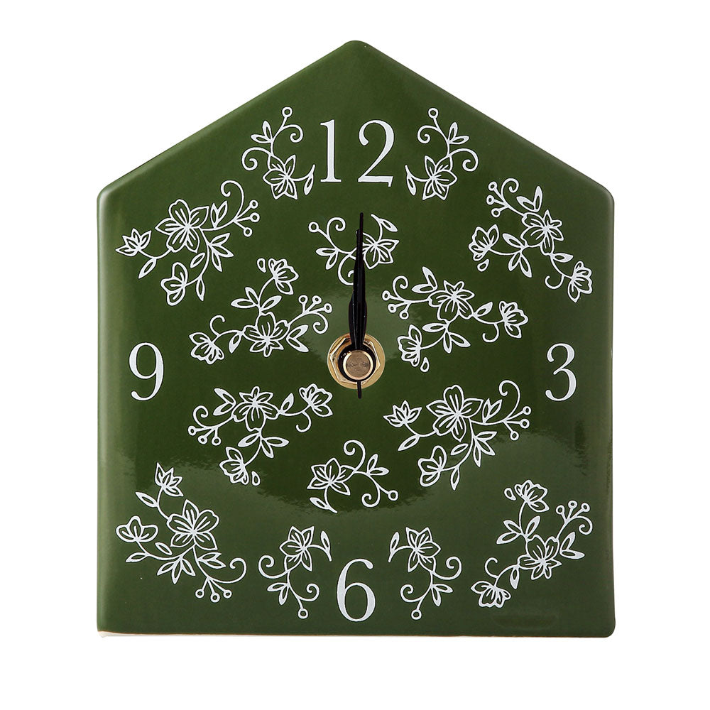 Desktop Clock-Floral Lace Green