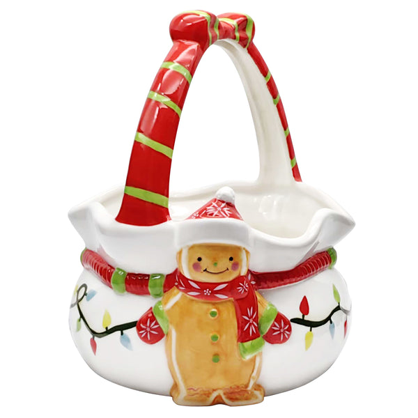 Holiday Figural Ceramic Basket-Gingerbread