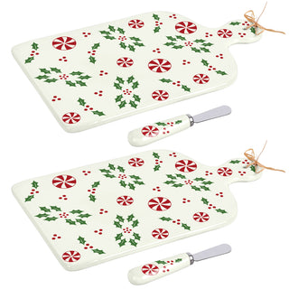 Stoneware Cutting Boards, Set of 2-Holly Peppermint