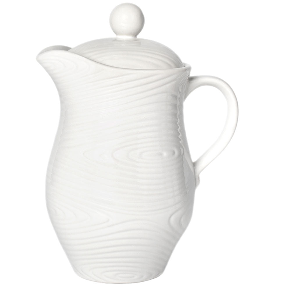 2 qt Ceramic Pitcher with Lid-Woodland White