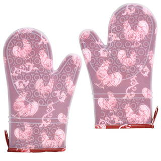 Pair of Silicone Oven Mitts-Doodle Doo Red