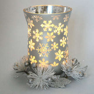 8" Hurricane with Decorative Ring & Fairy Lights-Snowflake