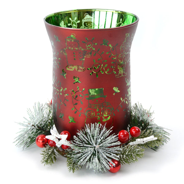8" Hurricane with Decorative Ring & Fairy Lights-Winter Whimsy