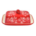 Extra Wide Butter Dish-Floral Lace Red