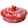 Pie Plate with Domed Lid-Doodle Doo Red