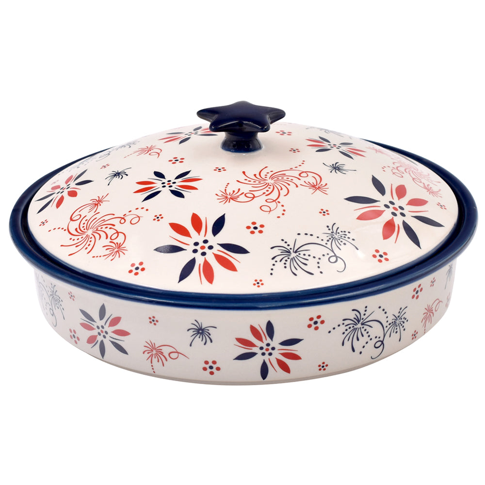 Covered Baker with Domed Lid & Figural Knob-Patriotic