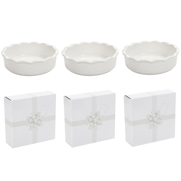 Mini Pie Plates with Gift Boxes, Set of 3-Woodland White