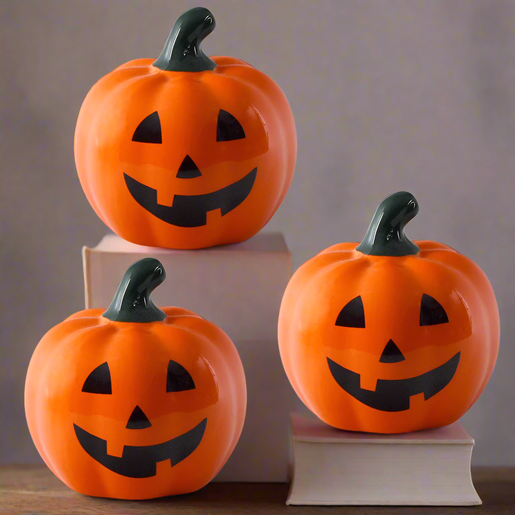 Temp-tations Set of 3 Jack-o-lantern pillar topper figurines