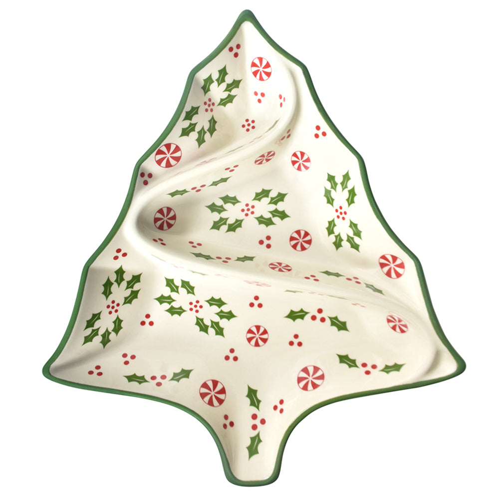 Special Edition 14" Divided Tree Platter-Holly Peppermint