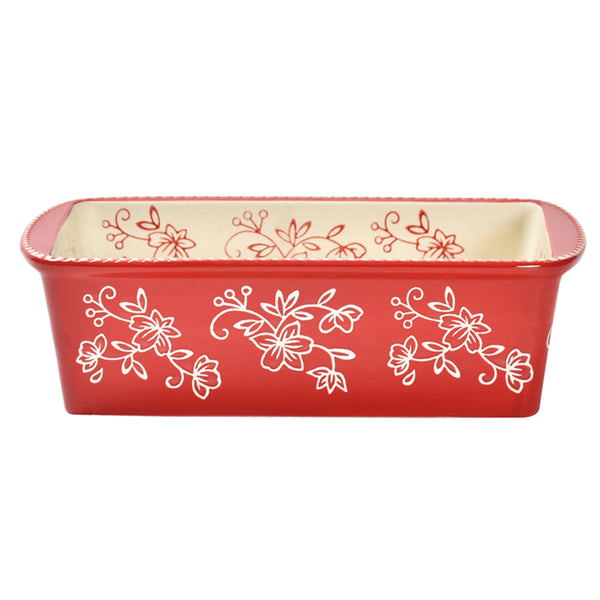 1.75 qt Loaf Pan-Floral Lace Red