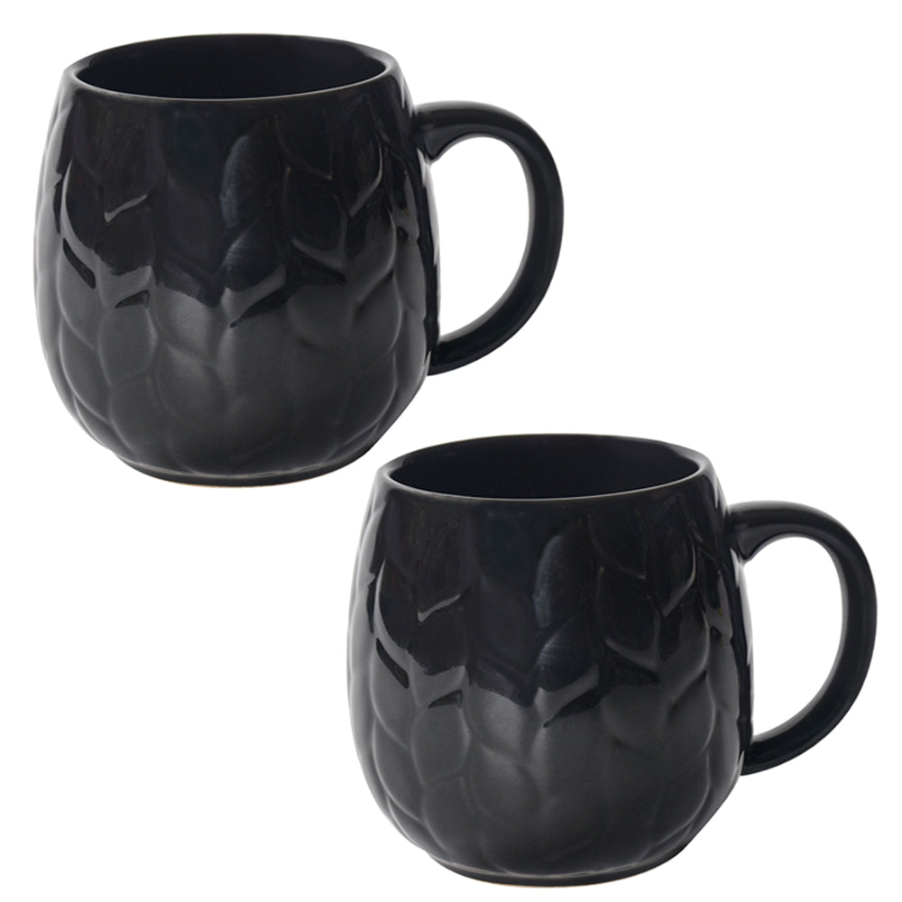 Seasonal 14 oz Mugs, Set of 2-Carved Willow Black