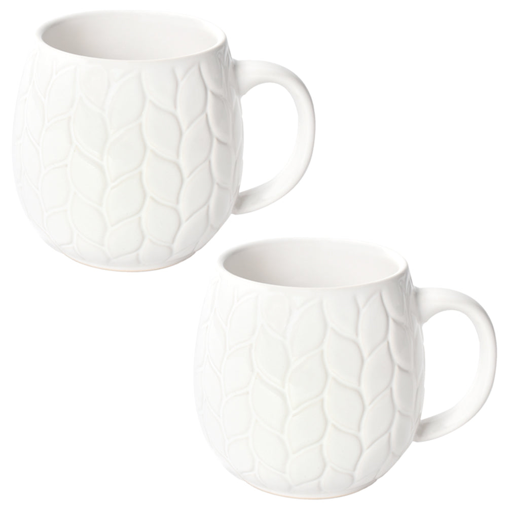 Seasonal 14 oz Mugs, Set of 2-Carved Willow White