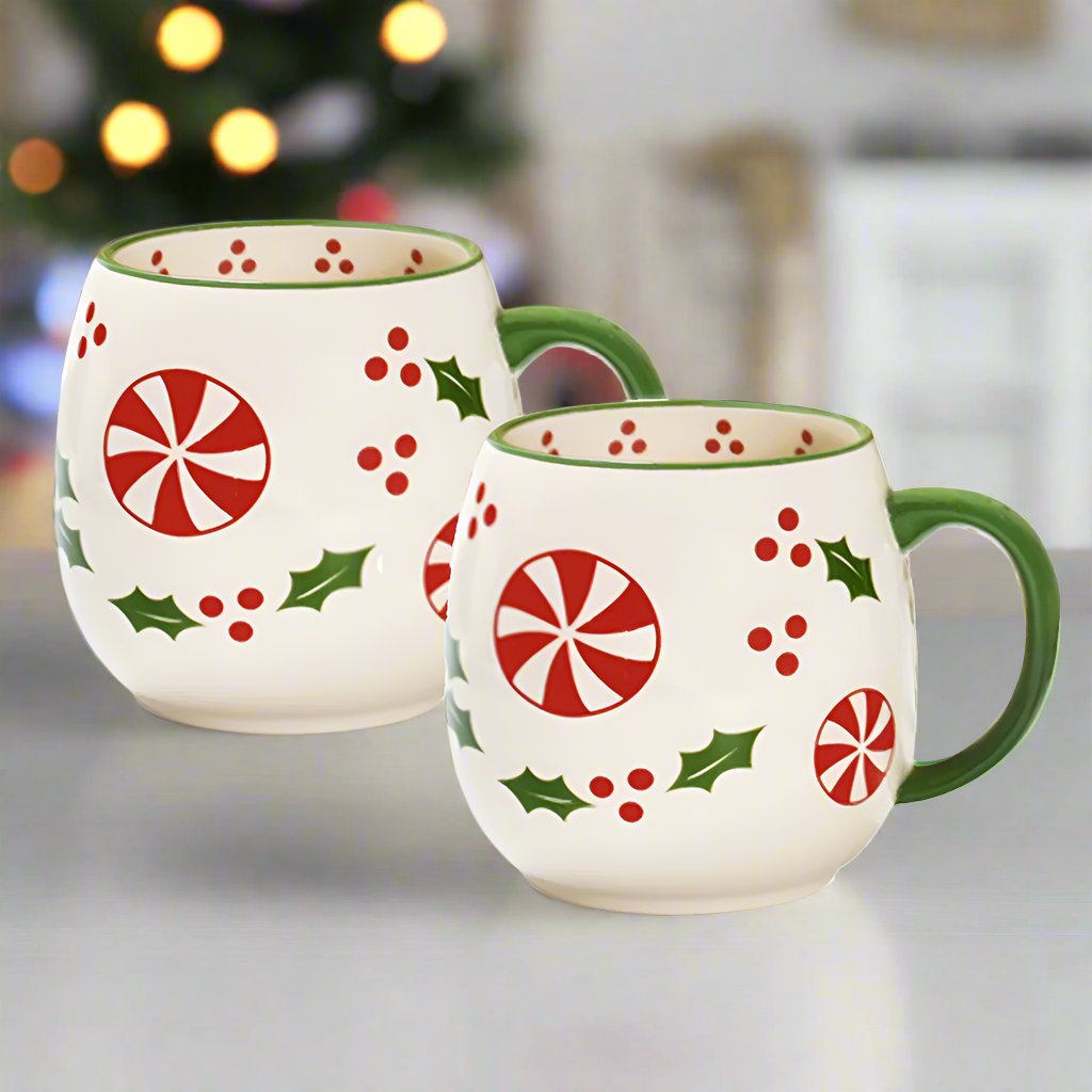 Temp-tations Set of 2 14oz Mugs in Holly Peppermint