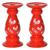 Set of 2 Ceramic Pillars-Doodle Doo-Red