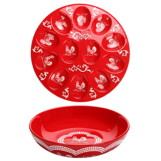 14” Egg Tray w/ 5qt Bowl-Doodle Doo-Red