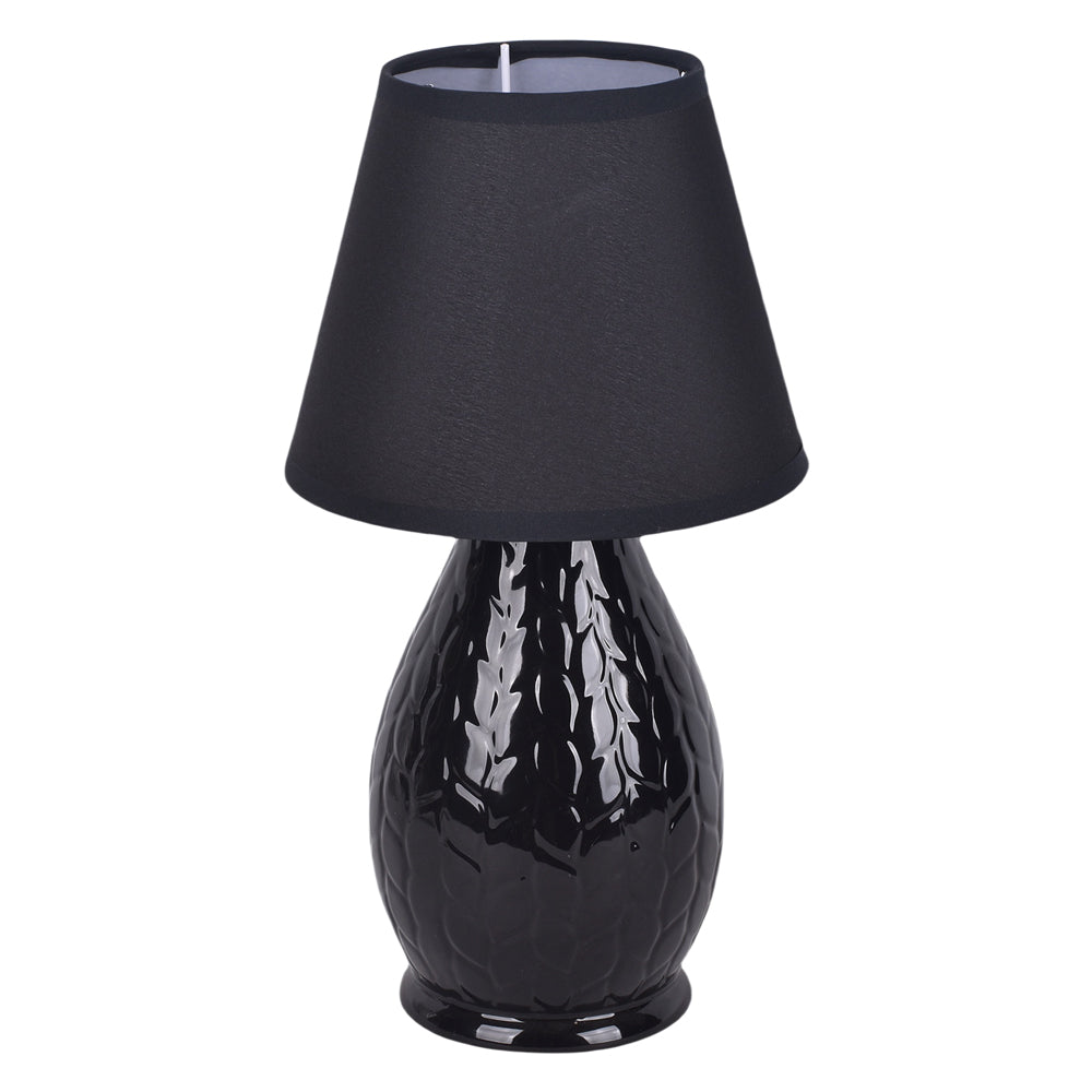 Small Ceramic Lamp with Fabric Shade-Carved Willow-Black