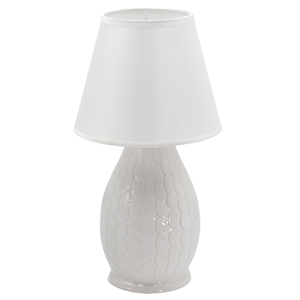 Small Ceramic Lamp with Fabric Shade-Carved Willow-White