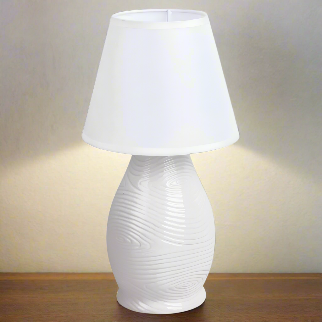 Small Ceramic Lamp with Fabric Shade