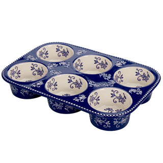 6 cup Texas Muffin Pan-Floral Lace Blue