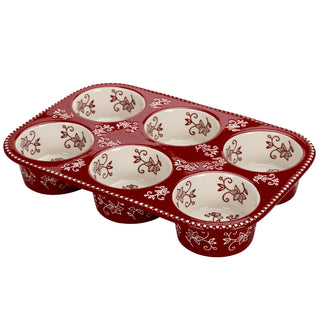 6 cup Texas Muffin Pan-Floral Lace Cranberry