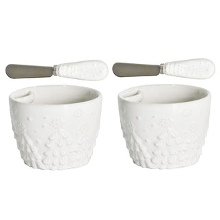 Frosty Forest Ramekins with Pocket Spreaders, Set of 2-White